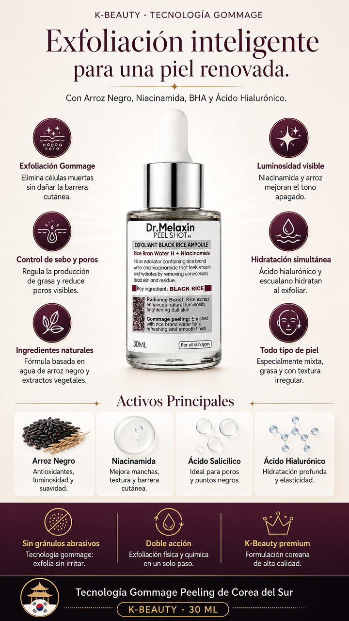 Dr. Melaxin Black Rice — Ampolla Exfoliante Coreana